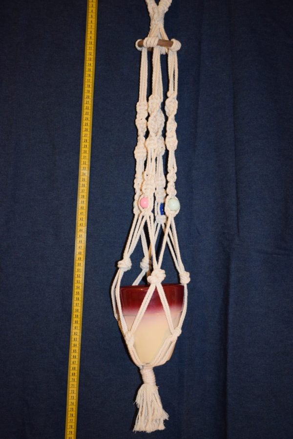 Macrame Plant Pot Hanger Wooden Ring Cream