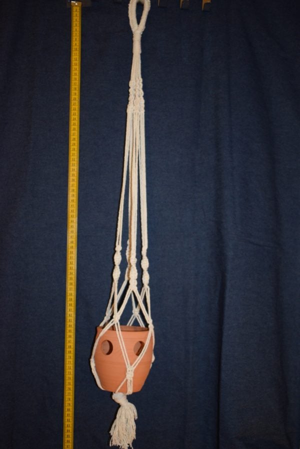 Macrame Plant Pot Hanger Cream White Slim Quad Layout