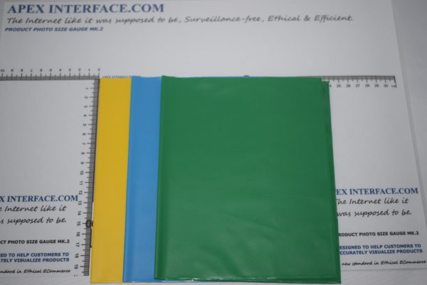 Coloured Plastic folders, Yellow, Blue, Green, x3.